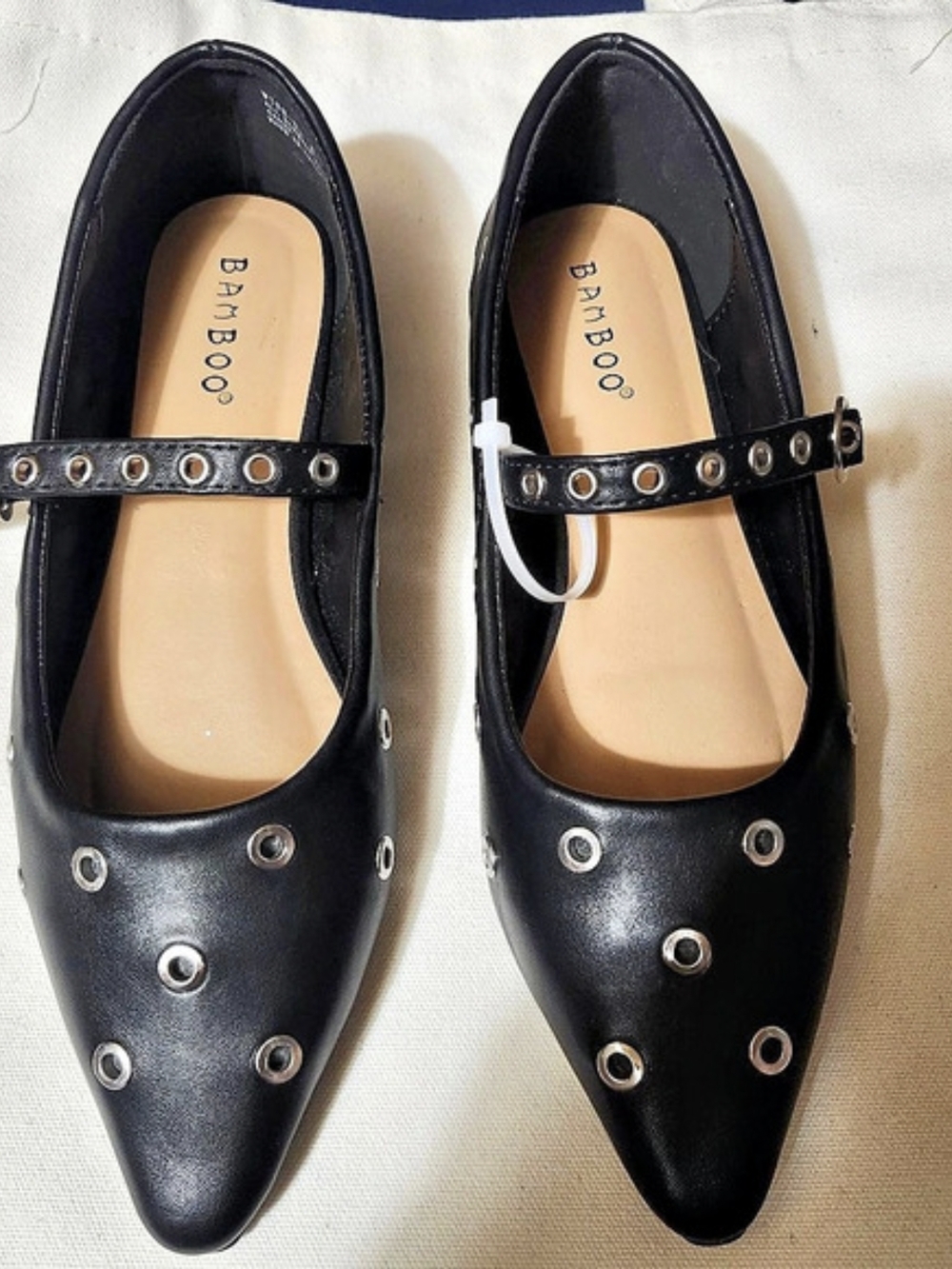Bamboo  Black Studded Mary Jane Flats